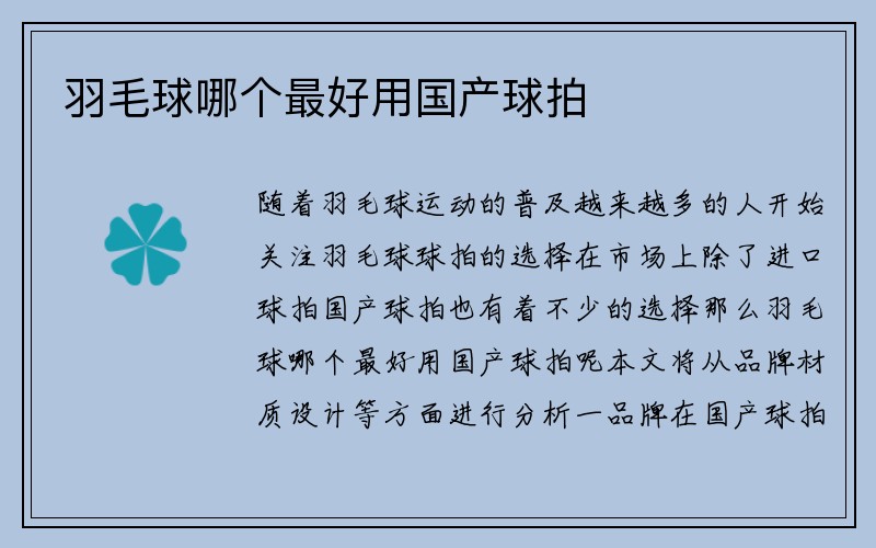 羽毛球哪个最好用国产球拍