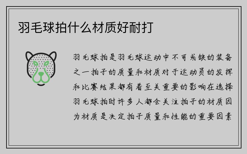 羽毛球拍什么材质好耐打